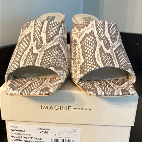 *Vince Camuto IM-DAHRA ROCCIA White Gold DOMINO Snake Print Open Toe Wedges - Picture 4 of 16